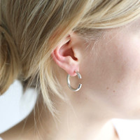 Two Part Hoop Earrings in Silver