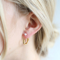 Two Part Pearl Hoop Earrings in Gold