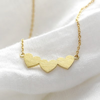 Gold Triple Heart Pendant Necklace