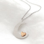 Moon and Heart Necklace in Silver and Rose Gold