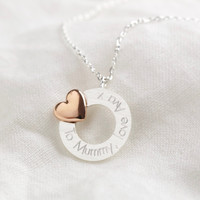 Personalised Hoop and Heart Necklace in Silver and Rose Gold