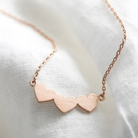 Rose Gold Triple Heart Pendant Necklace