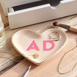 Personalised Block Initials Pink Heart Trinket Dish