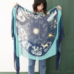 Lightweight Zodiac Print Scarf in Teal