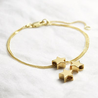 Gold Sterling Silver Star Bead Bracelet