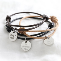 Personalised Leather and Stainless Steel Charm Bracelet