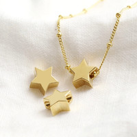 Gold Sterling Silver Star Bead Necklace