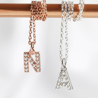 Handmade Cubic Zirconia Crystal Initial Charm Necklace