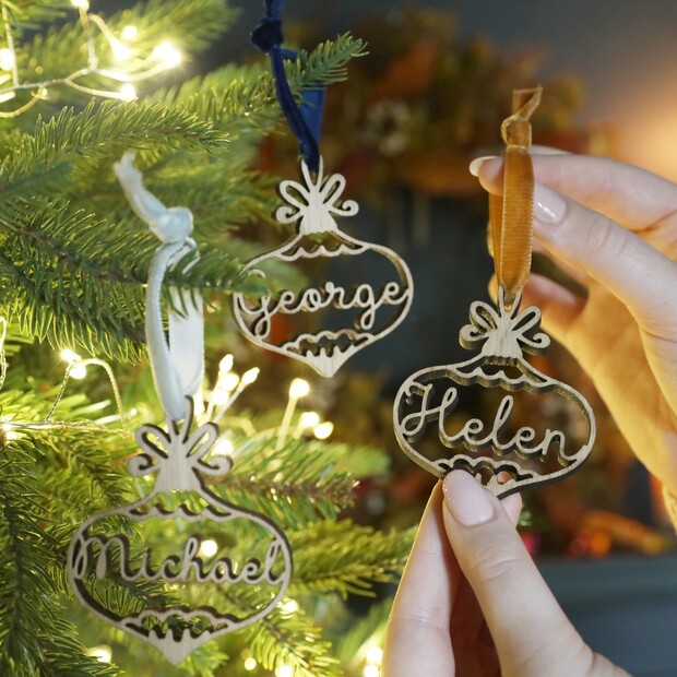 Personalised Cut Wooden Bauble Decoration Personalised Cut Wooden Bauble Decoration