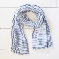 Blue and White Striped Winter Scarf