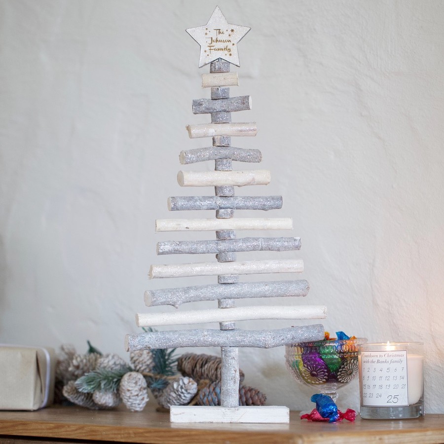Personalised Sparkly Natural Wood Christmas Tree Lisa Angel