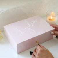 Personalised Luxury Pink Lacquer Lockable Jewellery Box