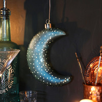 Hanging Teal Glass LED Moon Light