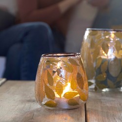 Small Glass Leaves Tealight Holder