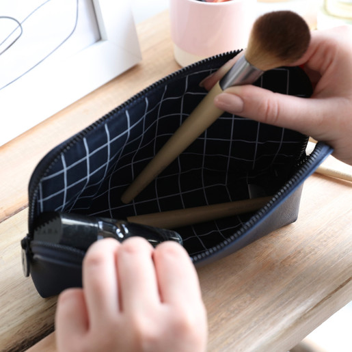 Lisa Angel Navy Personalised kikki.K Leather Pouch