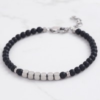 Men's Black Onyx & Stainless Steel Bead Chain Bracelet