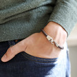 Men's Brown Woven Leather Hook Clasp Bracelet on Model