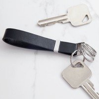 Black Leather Keyring with Stainless Steel Rings