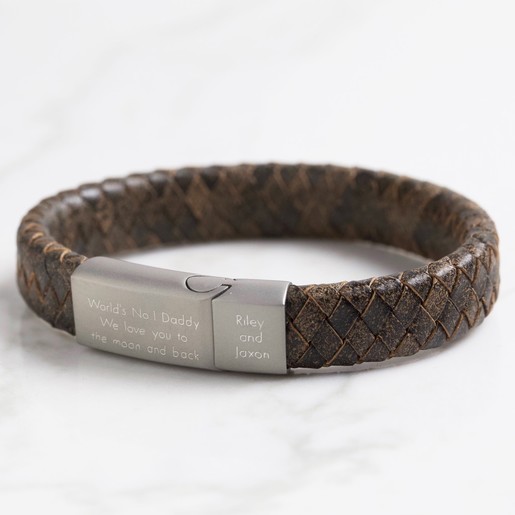 Personalised Antique Thick Leather Bracelet for Him | Lisa Angel