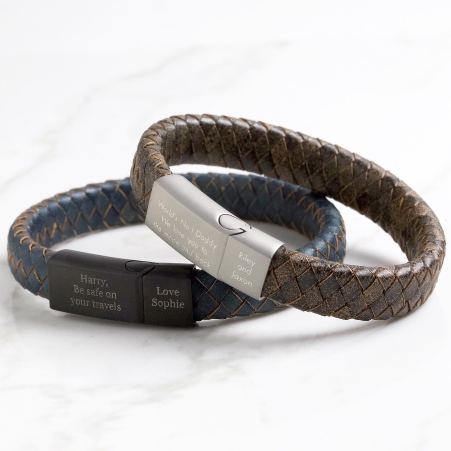 Personalised Antique Thick Leather Bracelet for Him | Lisa Angel