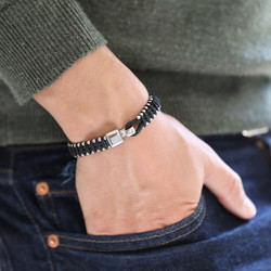 Men's Woven Black Cord and Stainless Steel Bead Bracelet