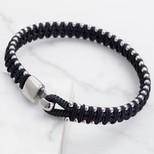 Men's Woven Black Cord and Stainless Steel Bead Bracelet