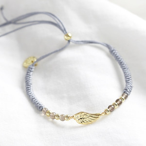 Gold Wing and Grey Cord Bracelet