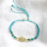 Hamsa Hand and Turquoise Cord Bracelet