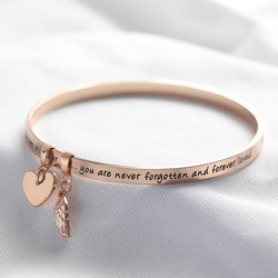 'Never Forgotten' Meaningful Word Bangle in Rose Gold