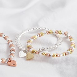 Personalised Mixed Metal Beaded Hearts Bracelet