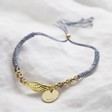 Lisa Angel Grey Wing Personalised Gold Charm and Cord Bracelet