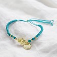 Lisa Angel Turquoise Hamsa Hand Personalised Gold Charm and Cord Bracelet