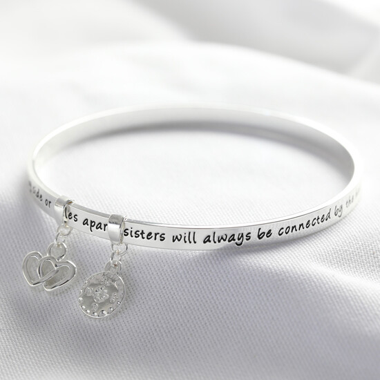 'Sisters' Meaningful Word Bangle Silver