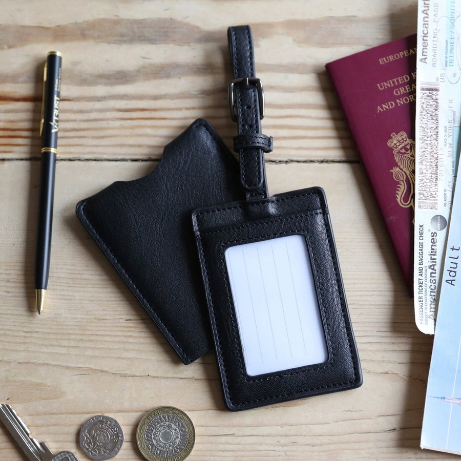 black luggage tag