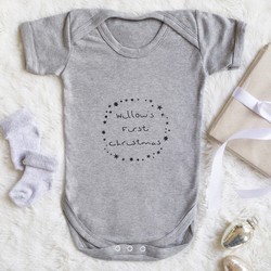 Personalised 'First Christmas' Short Sleeved Babygrow