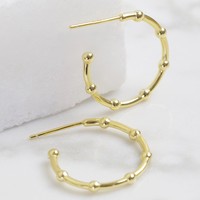 Gold Sterling Silver Dotted Hoop Earrings