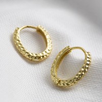 Gold Sterling Silver Textured Oval Hoop Earrings