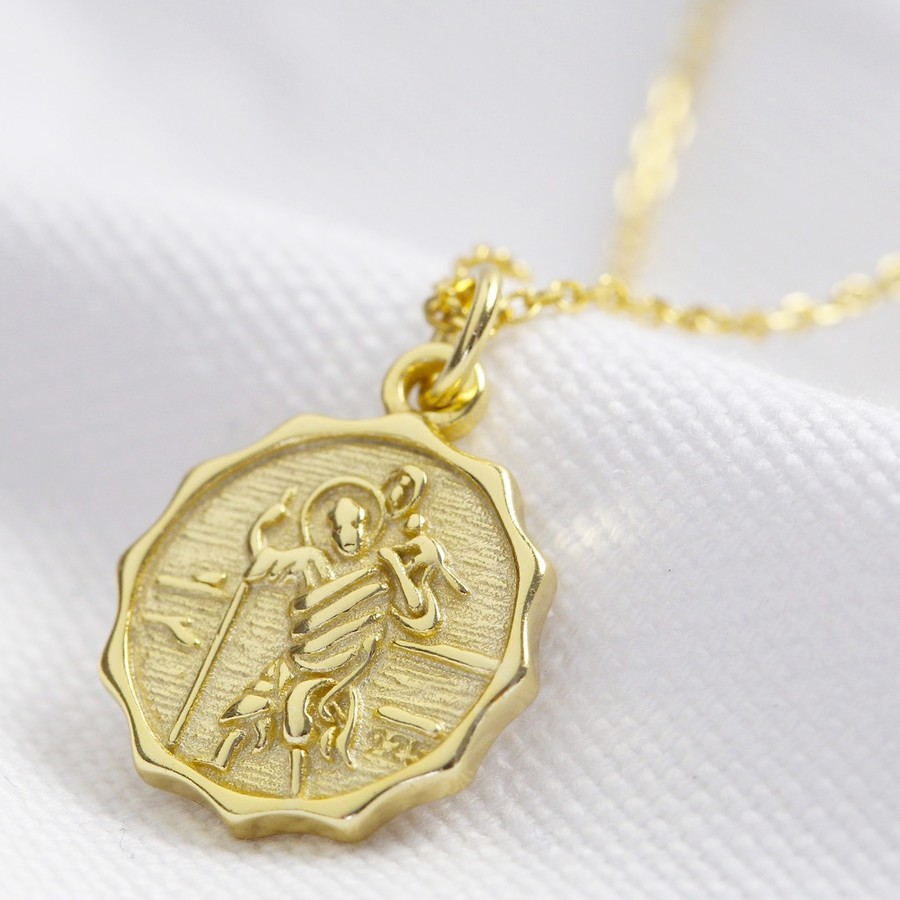 Gold Sterling St Christopher Pendant Necklace Lisa Angel