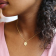 Gold Sterling Silver Tiny Face Pendant Necklace on Model