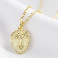 Gold Sterling Silver Tiny Face Pendant Necklace