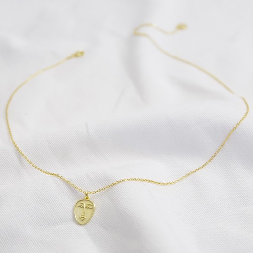Gold Sterling Silver Tiny Face Pendant 