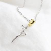 Sterling Silver Gold Rose Pendant Necklace