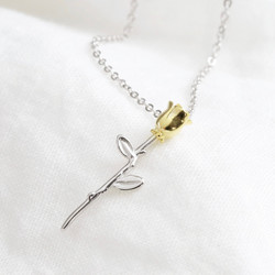 Sterling Silver Gold Rose Pendant Necklace