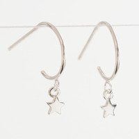Sterling Silver Star Charm Hoop Earrings