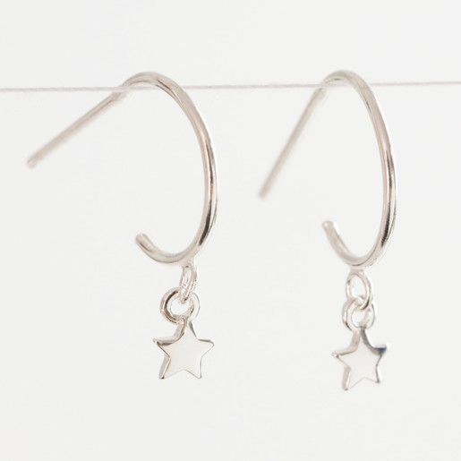 Orecchini A Cerchio Con Stelle In Argento 925 - Donna, Pendenti A Catena Con Tassello, Ipoallergenici, Eleganti Per Festa E Regalo