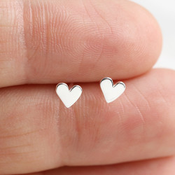 Tiny Asymmetric Sterling Silver Heart Stud Earrings