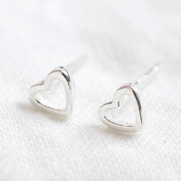 Tiny Sterling Silver Heart Outline Stud Earrings