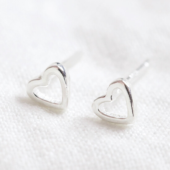 Tiny heart outline studs in 925 sterling silver