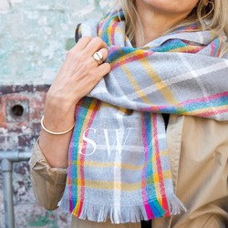 Personalised Embroidered Rainbow Tartan Blanket Scarf