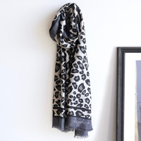Personalised Lightweight Grey Leopard Print Scarf